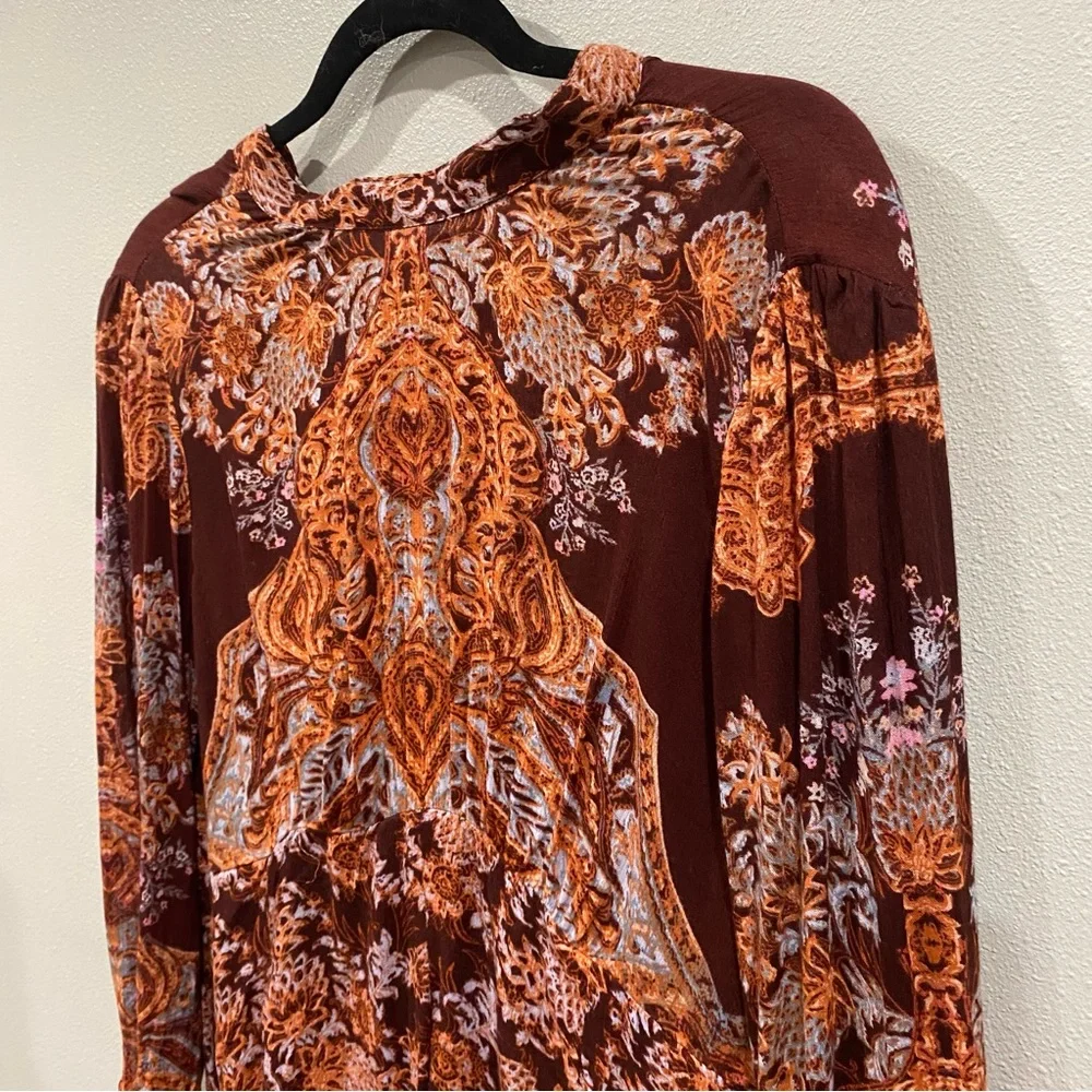 Free People NWT High Neck Cut Out Long Sleeve Tunic Top Maroon Red Med OB834537 - Picture 5 of 13